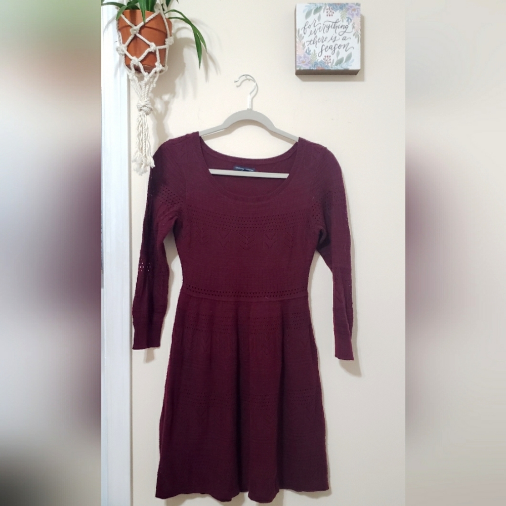 American Eagle Fit & Flare Maroon Sweater Dress